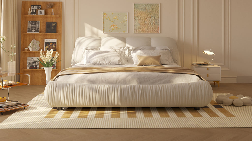 Queen Size Luxury Upholstered Platform Bed with Oversized Padded Backrest