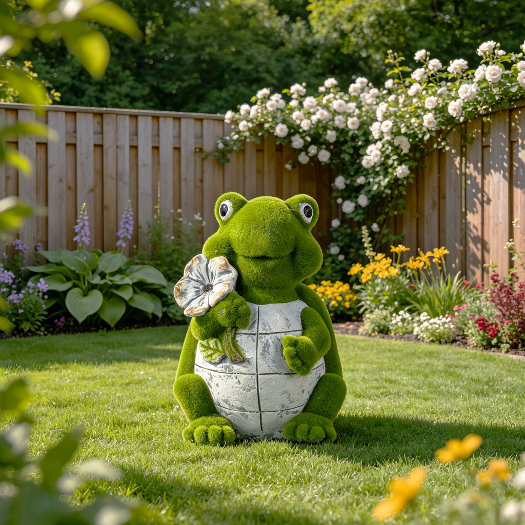Flocked Turtle Garden Statue