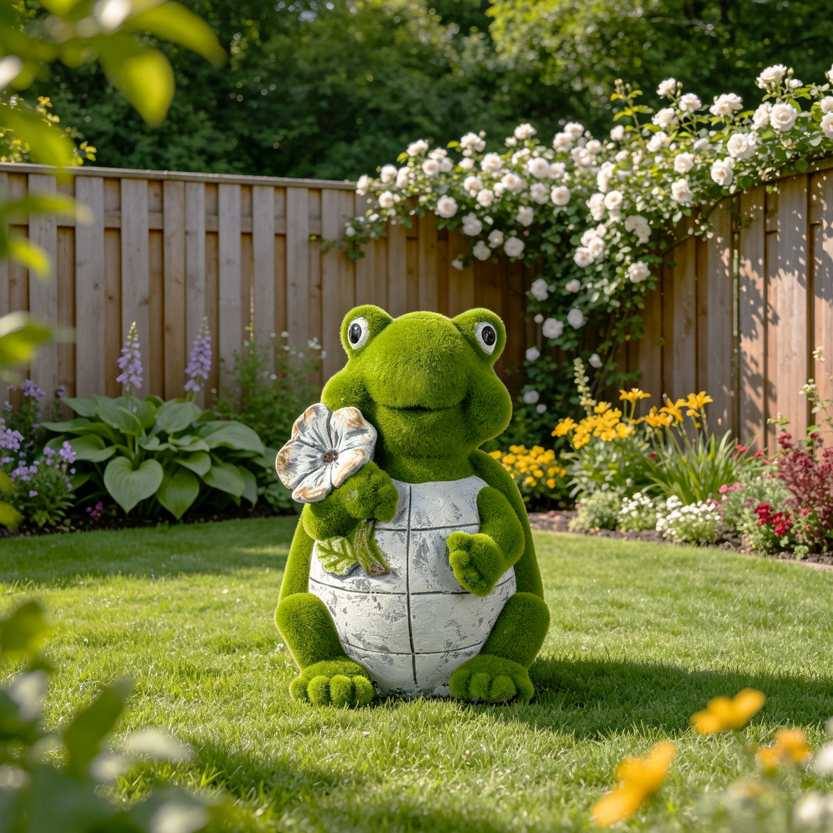 Flocked Turtle Garden Statue