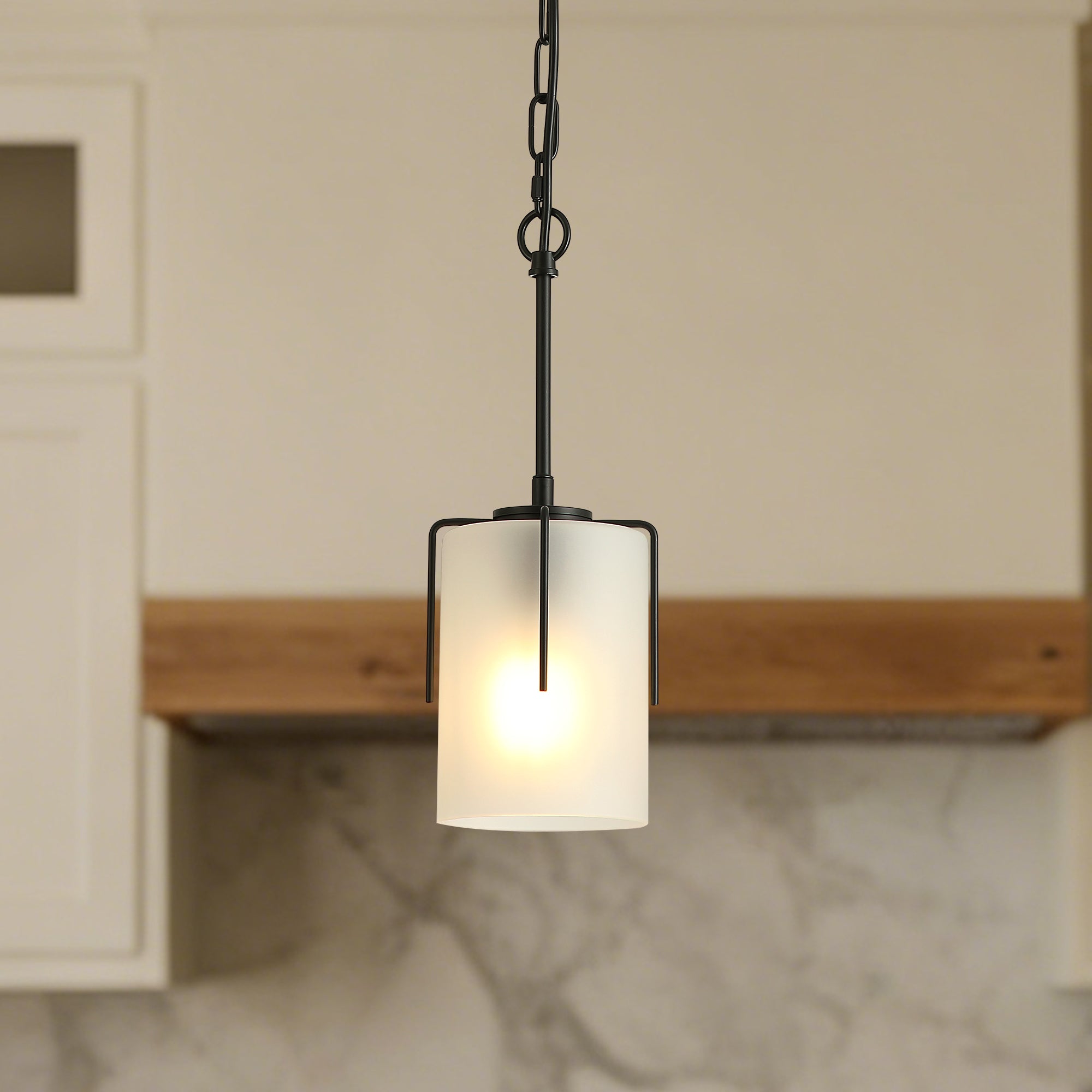 Modern Adjustable Cylindrical Pendant Light, Milky