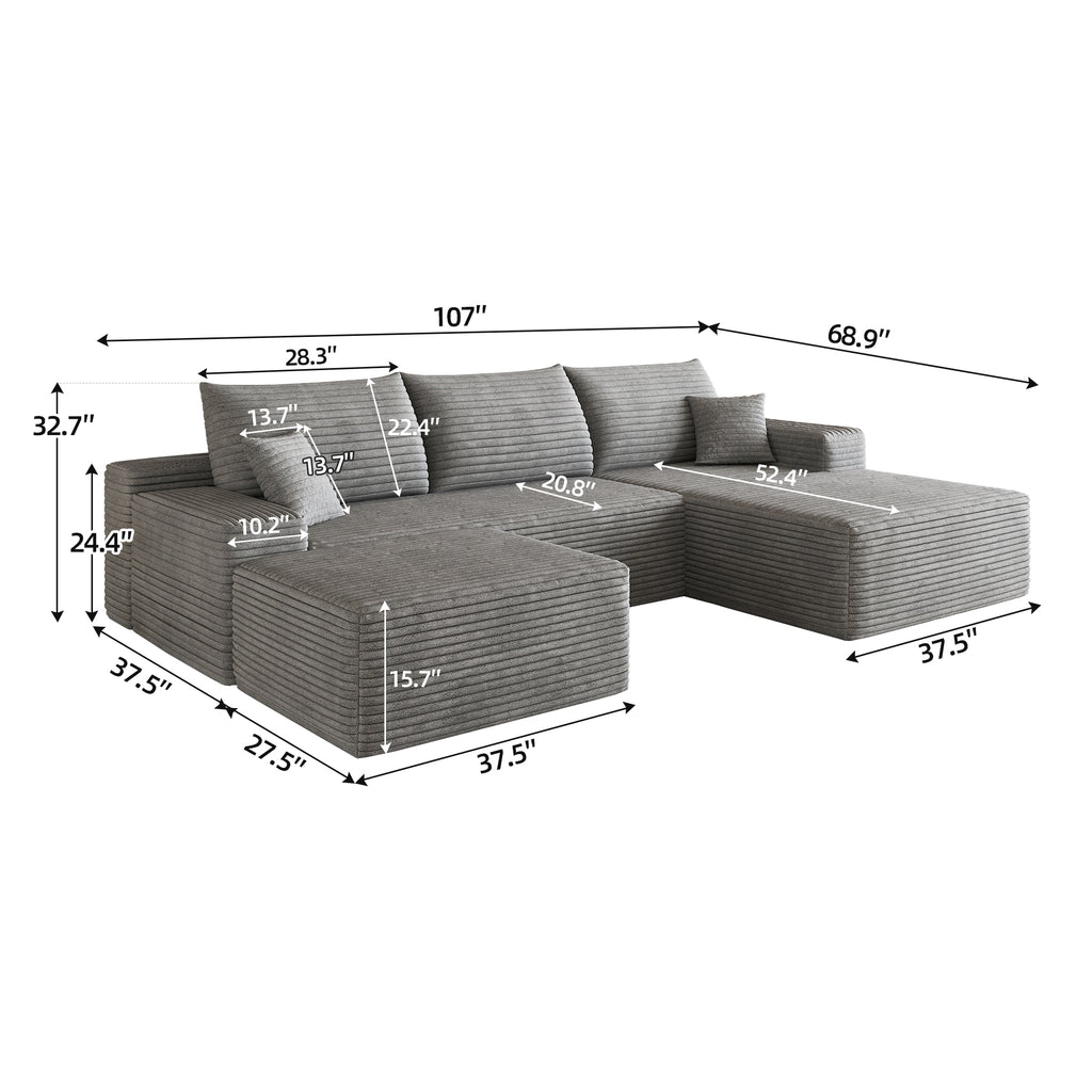 107" Cloud Sectional Sofa with Ottoman