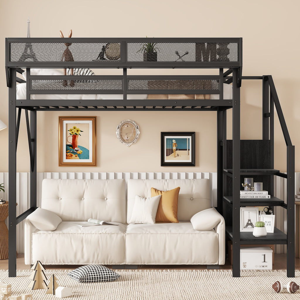 Twin Size Loft Bed with Stairs and Storage