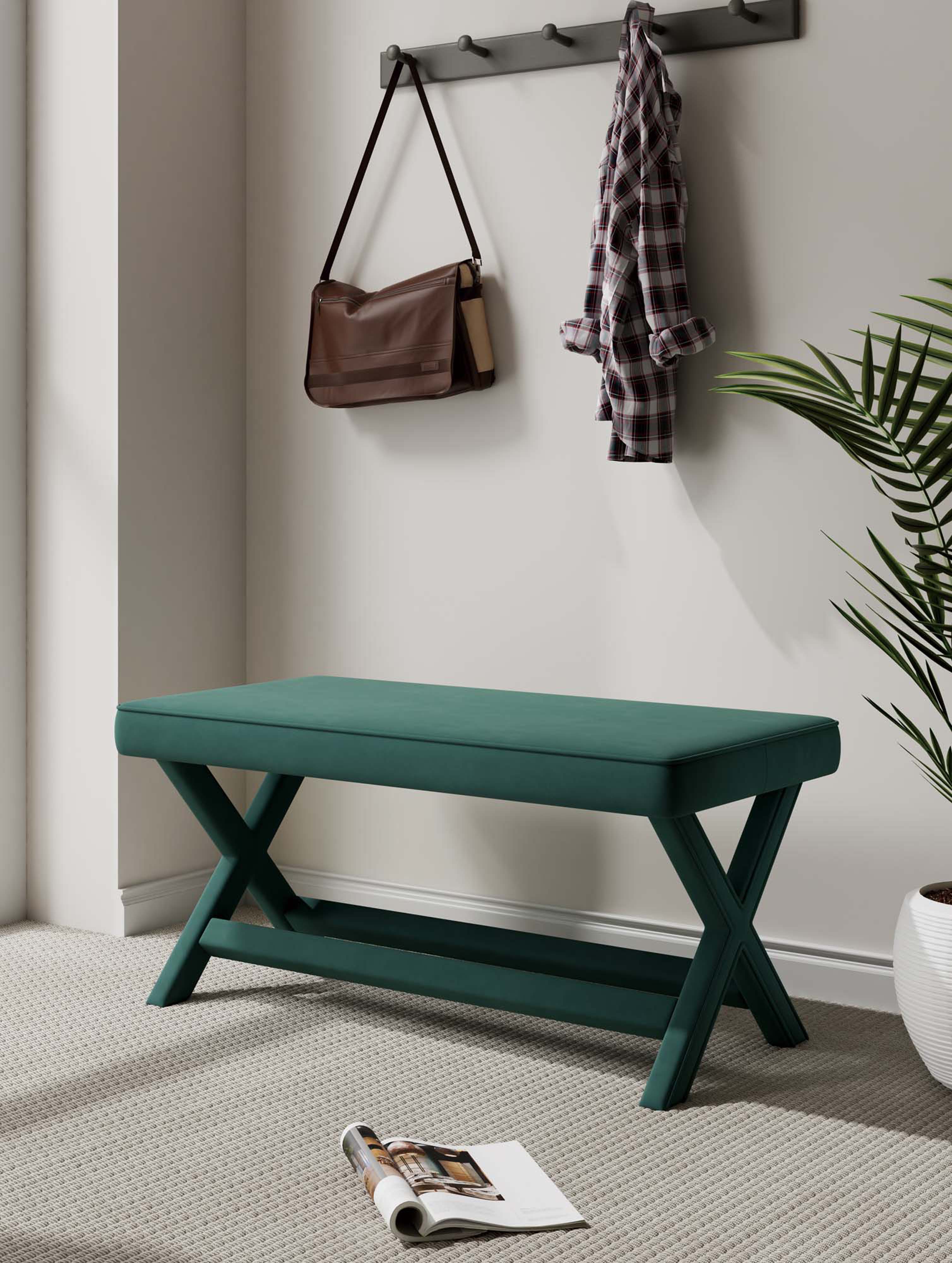 Abigail Upholstered Velvet Accent Bench in Forest