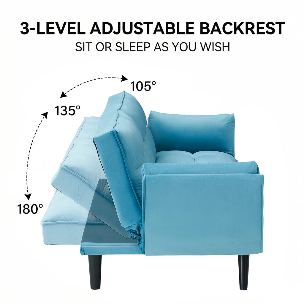 74" Blue Sofa With Soft Armrests