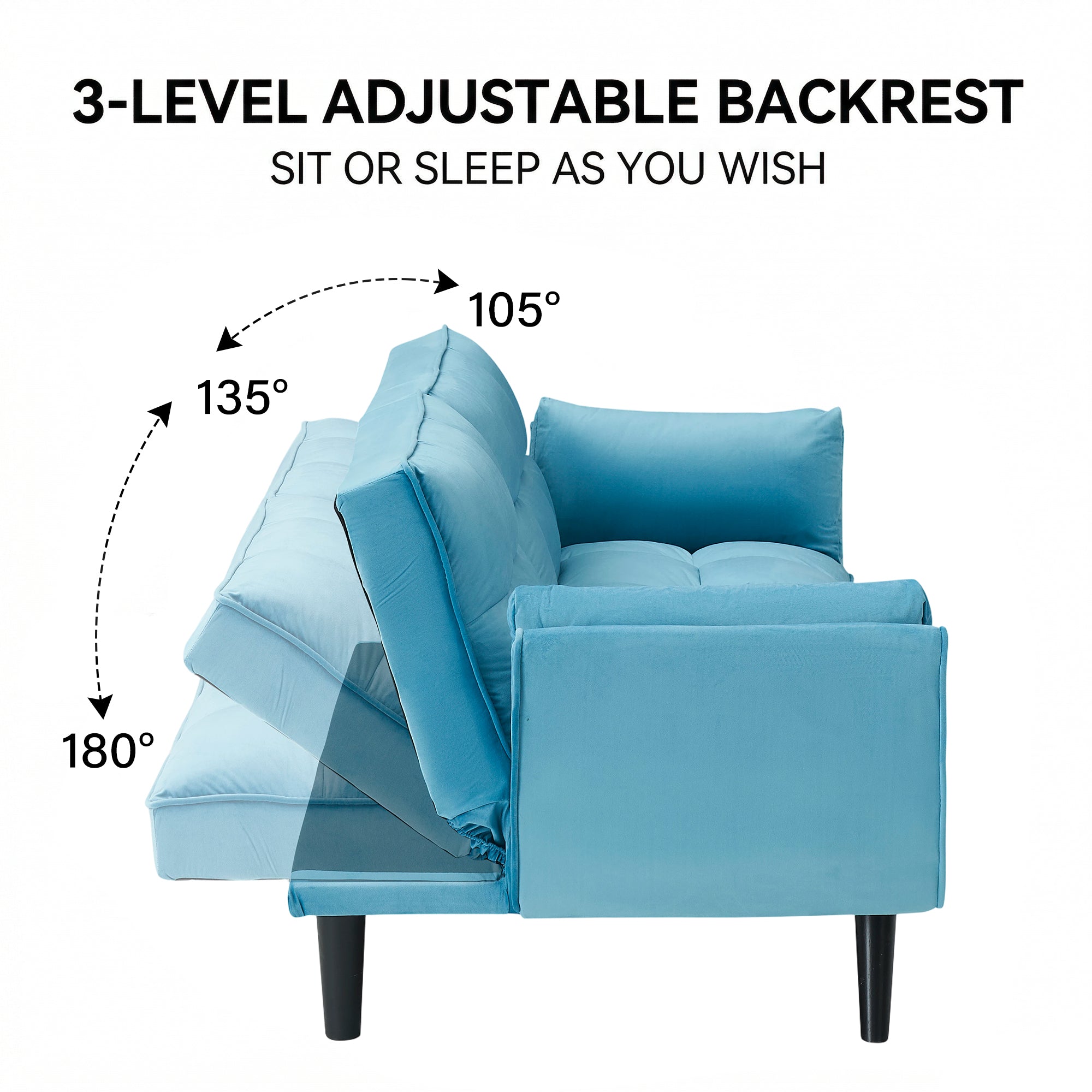 74" Blue Sofa With Soft Armrests