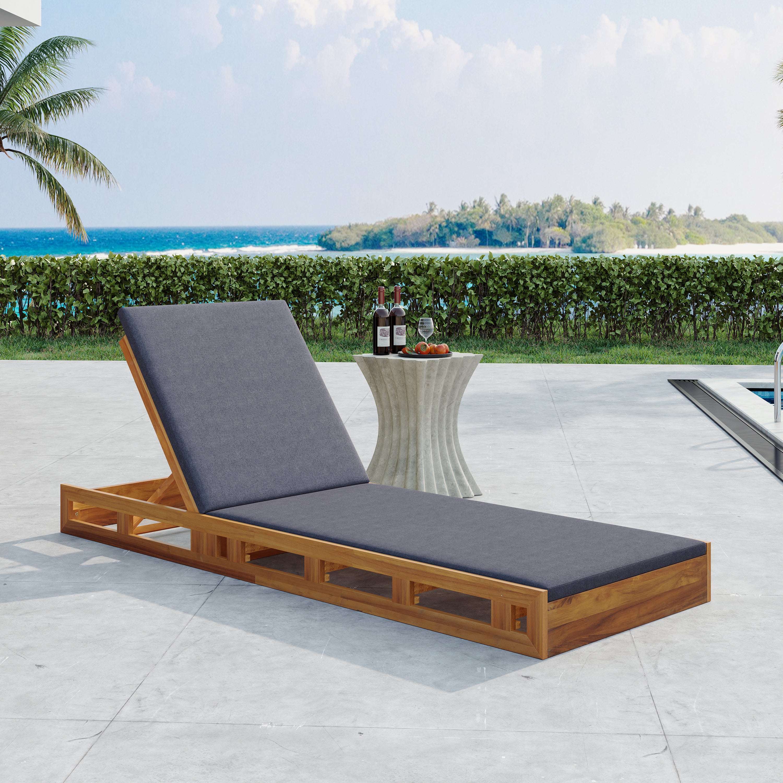 Acacia Wood Lounge Chaise Set With Water-Resistant Cushions