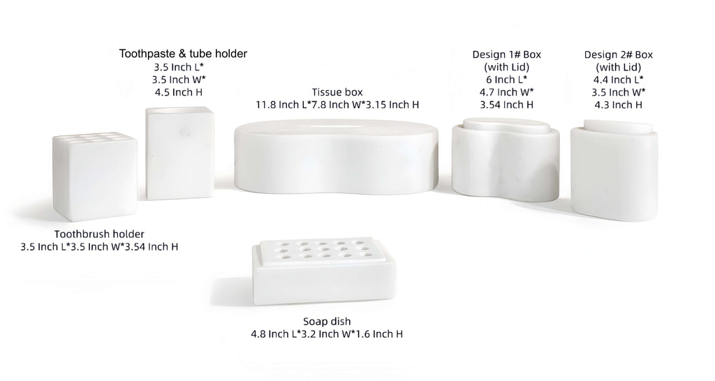 White Natural Marble 6-Piece Bathroom Accessories Set, Honed Finish