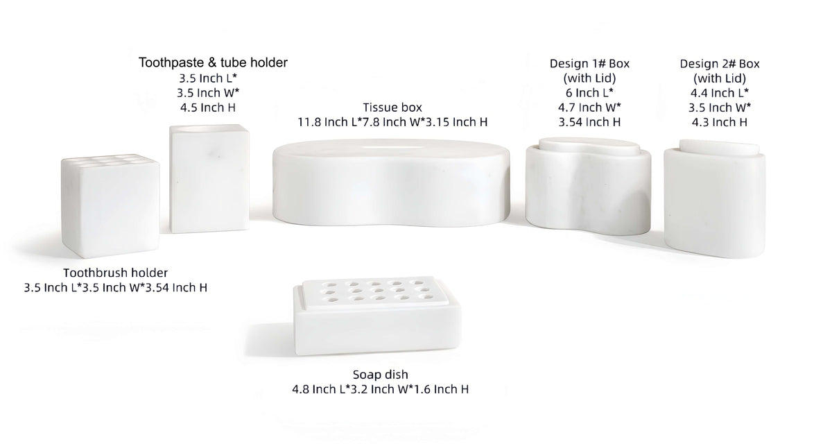 White Natural Marble 6-Piece Bathroom Accessories Set, Honed Finish