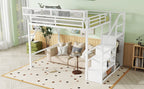 Queen Size Loft Bed with Stairs and Storage Shelves