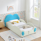 Cute Cloud Shape PU Leather Kids Bed with Guardrails