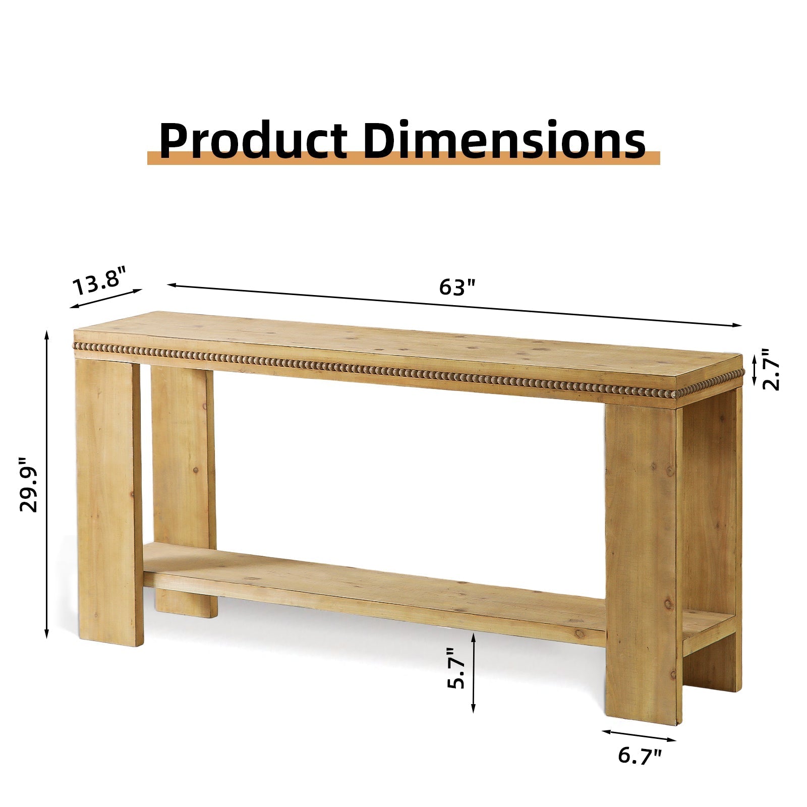 63" Boho Console Table with Storage Shelf – Rustic Farmhouse Sofa Table
