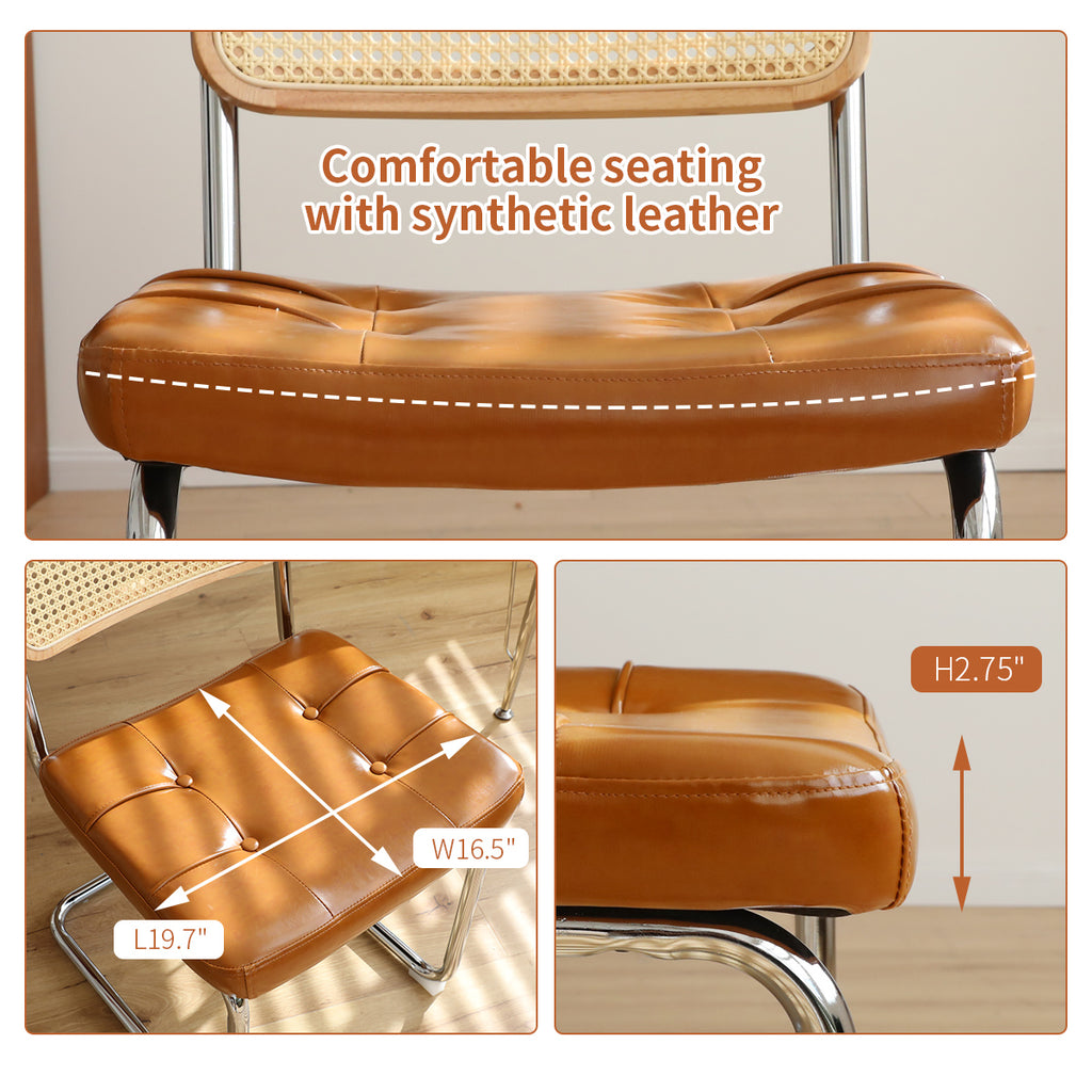 Dining Chairs Set of 2, Faux Leather Rattan Side Accent Chairs