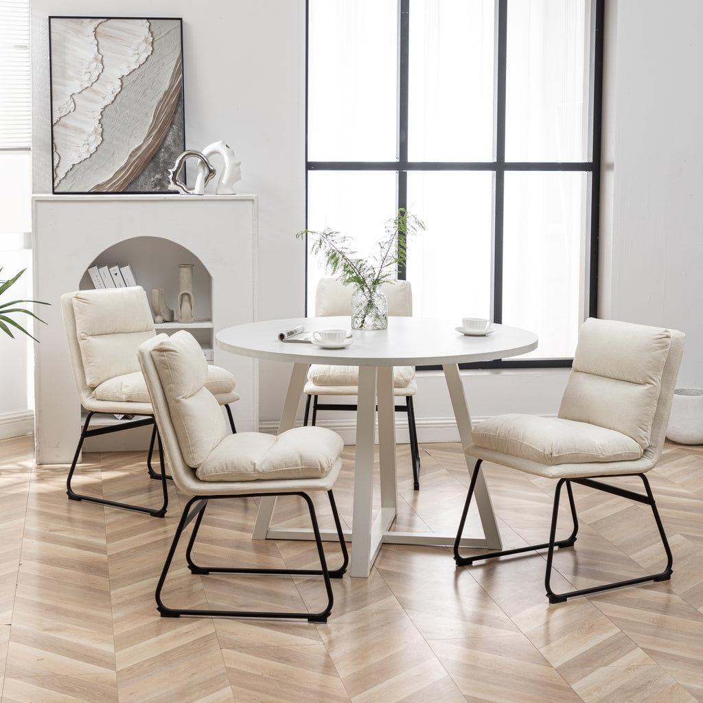Innes 5-Piece Round Dining Set, Trestle Dining Table with 4 Stylish Chairs, Vanilla