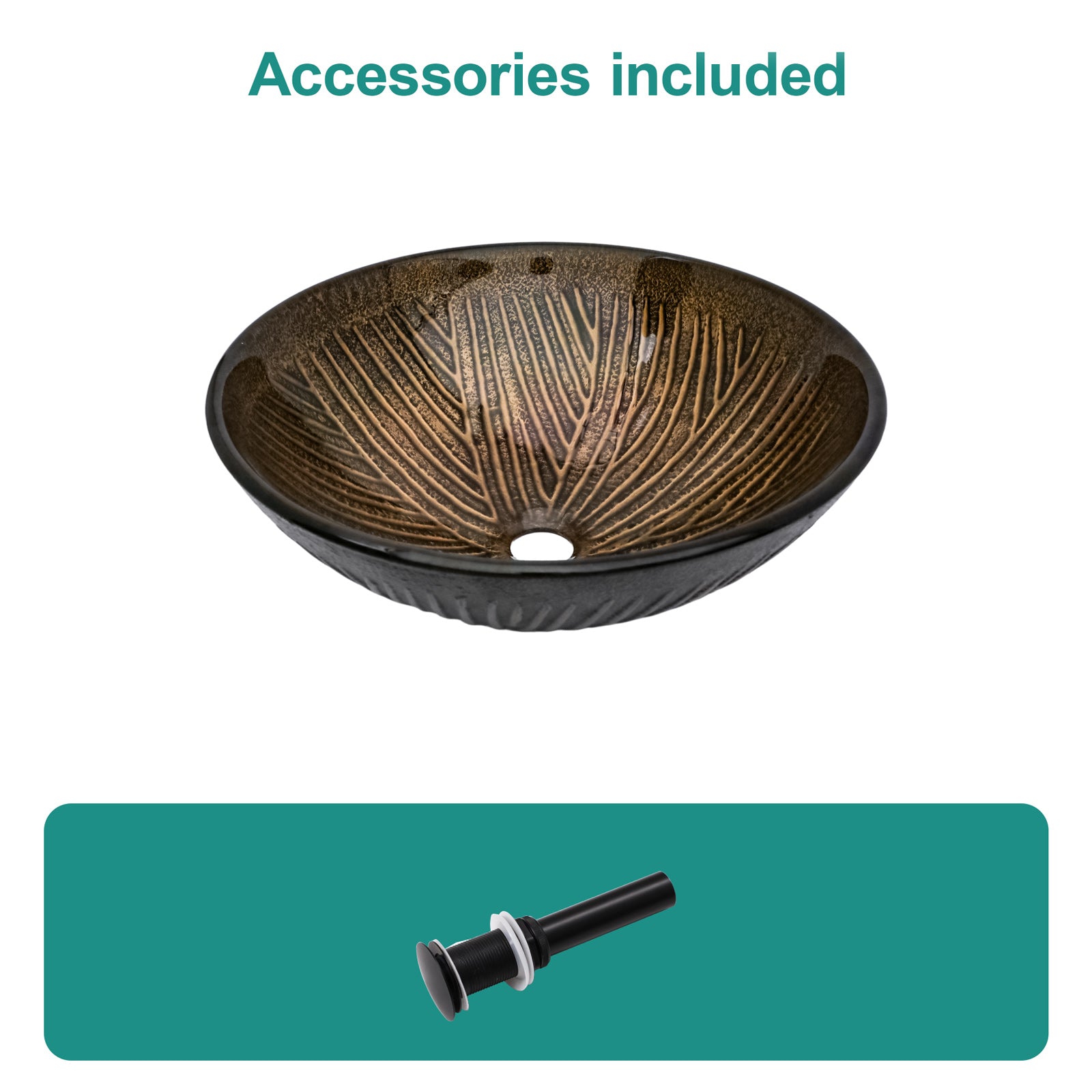 Artistic Feather Pattern Amber Tempered Glass Vessel Sink