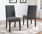 Biony Espresso Wood Dining Set With Gray Fabric Chairs