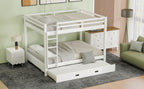 Wood Queen Size Bunk Bed with Ladder and Trundle