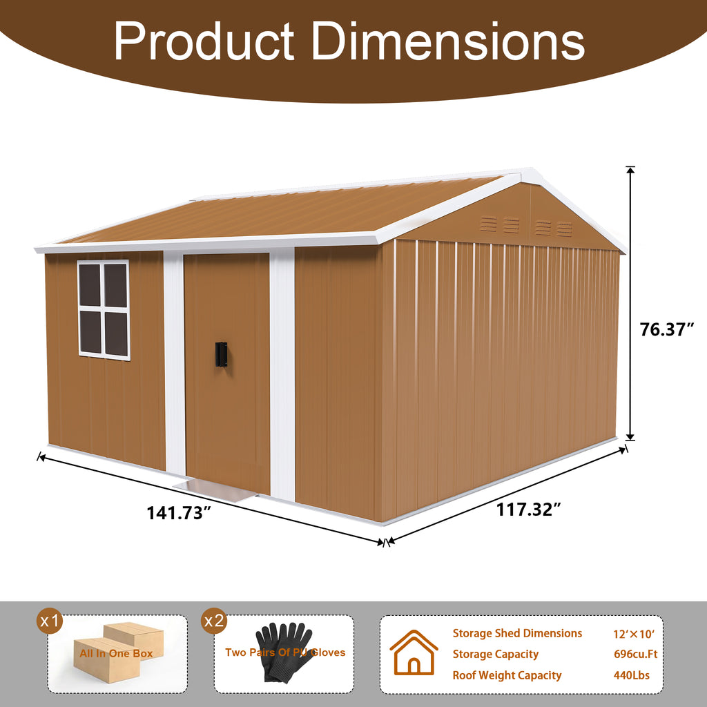 12x10 FT Heavy-Duty Metal Storage Shed