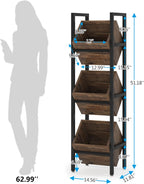 15" 3-Tier Industrial Basket Stand with Angled Baskets