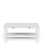White Finished Cocktail Table With Two Storage Drawers and Casters