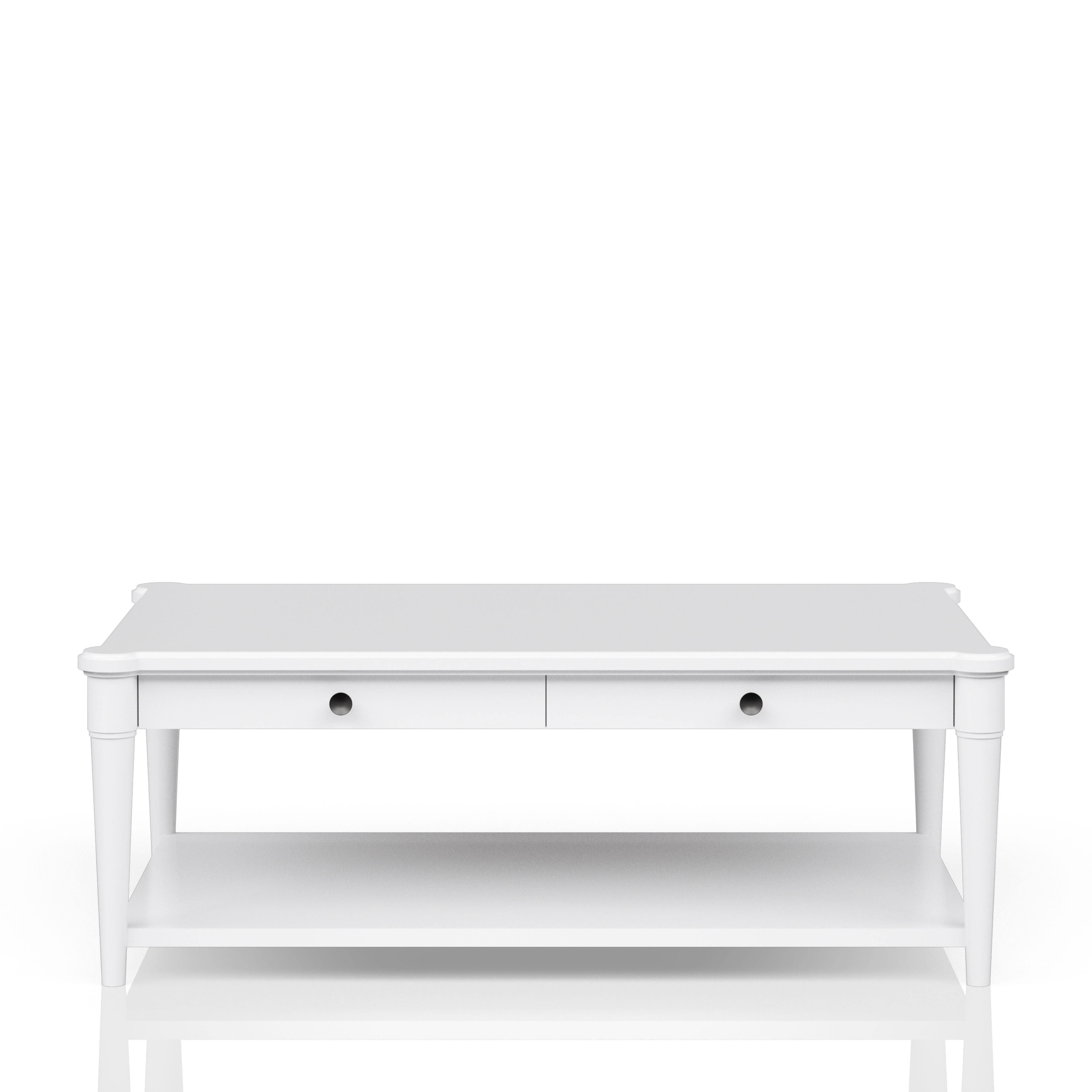 White Finished Cocktail Table With Two Storage Drawers and Casters