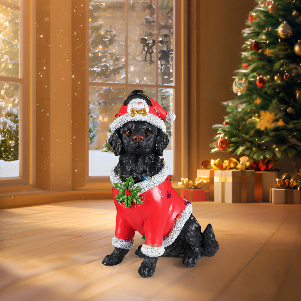 Christmas Dog Statue, Holiday Dog Figurine