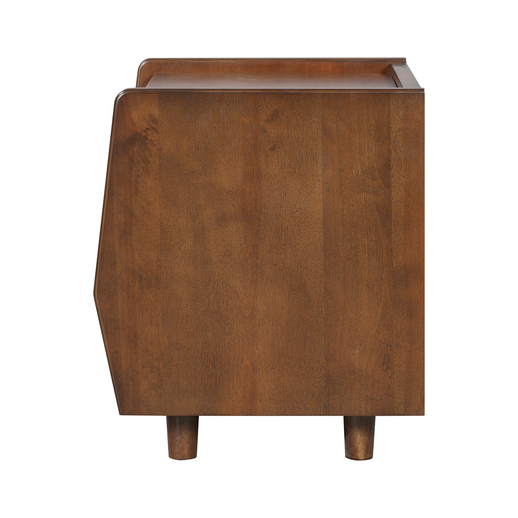 Walnut Nightstand with Rattan Detail