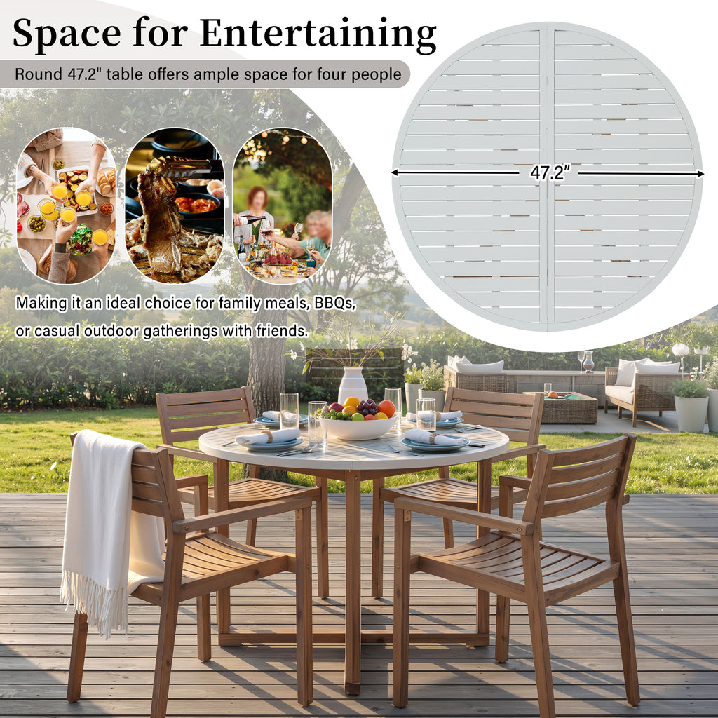 U-Style 5-Piece Outdoor Dining Set with 4 Acacia Wood Chairs