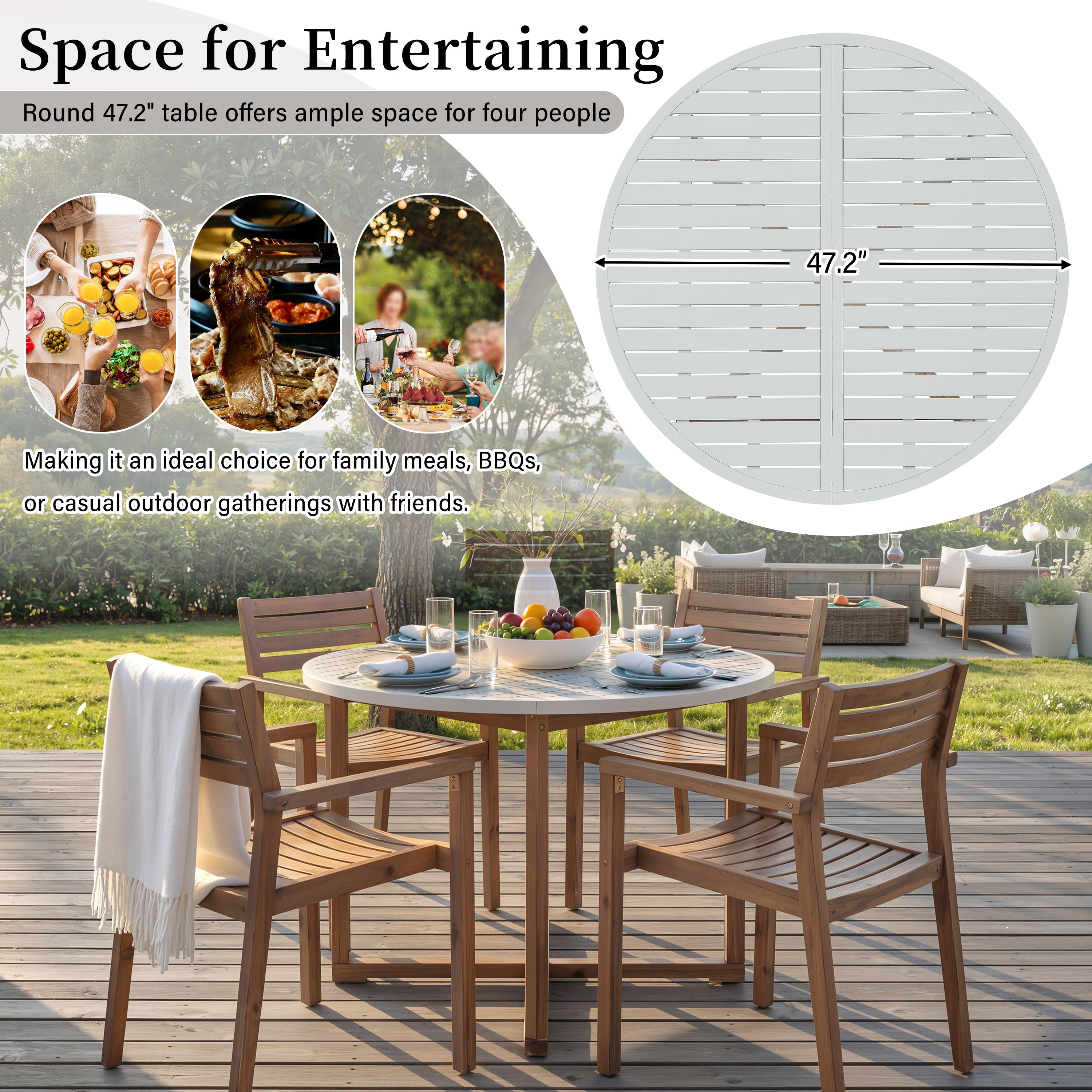 U-Style 5-Piece Outdoor Dining Set with 4 Acacia Wood Chairs