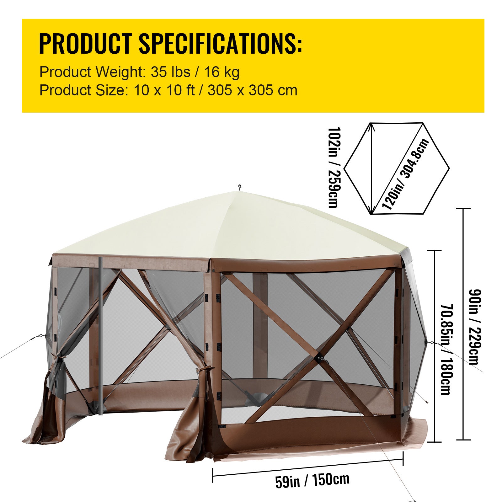 Camping Gazebo Tent - 10'x10' Pop-up Canopy