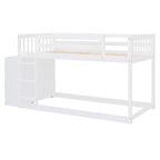 Twin Over Twin Bunk Bed with 4 Drawers and 3 Shelves - White