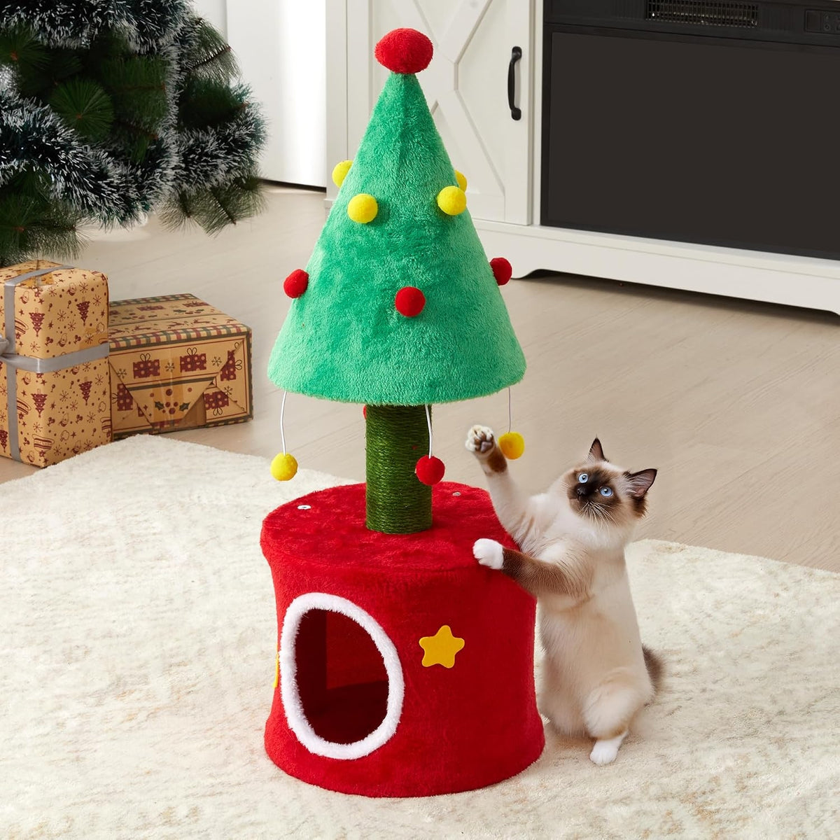 Cat Tree Tower for Indoor Cats - Green & Red