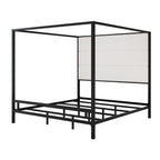 Modern Canopy Bed with Velvet Upholstered Headboard