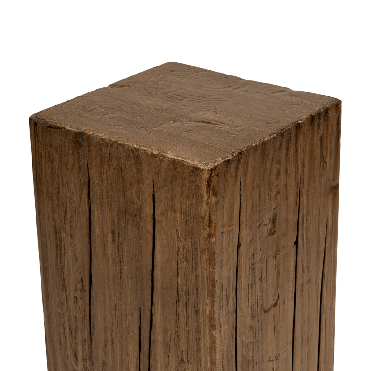 Umber Solid Reclaimed Pine Wood Side Table, 25.5-Inch, Brown