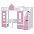 Twin-Over-Twin Bunk Bed with Changeable Table - Pink