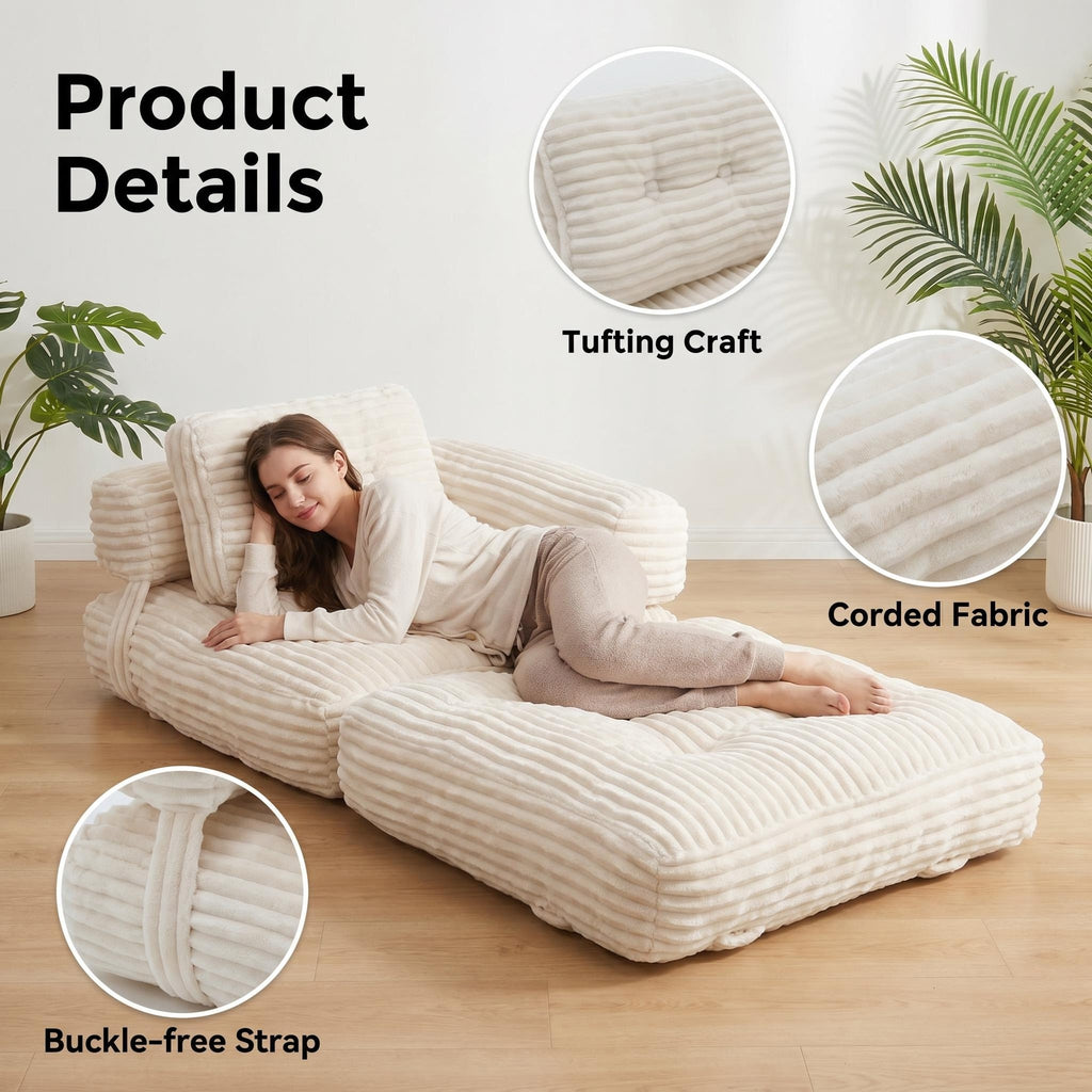 Boneless Foldable Floor Sofa Bed with Armrest & Pillows