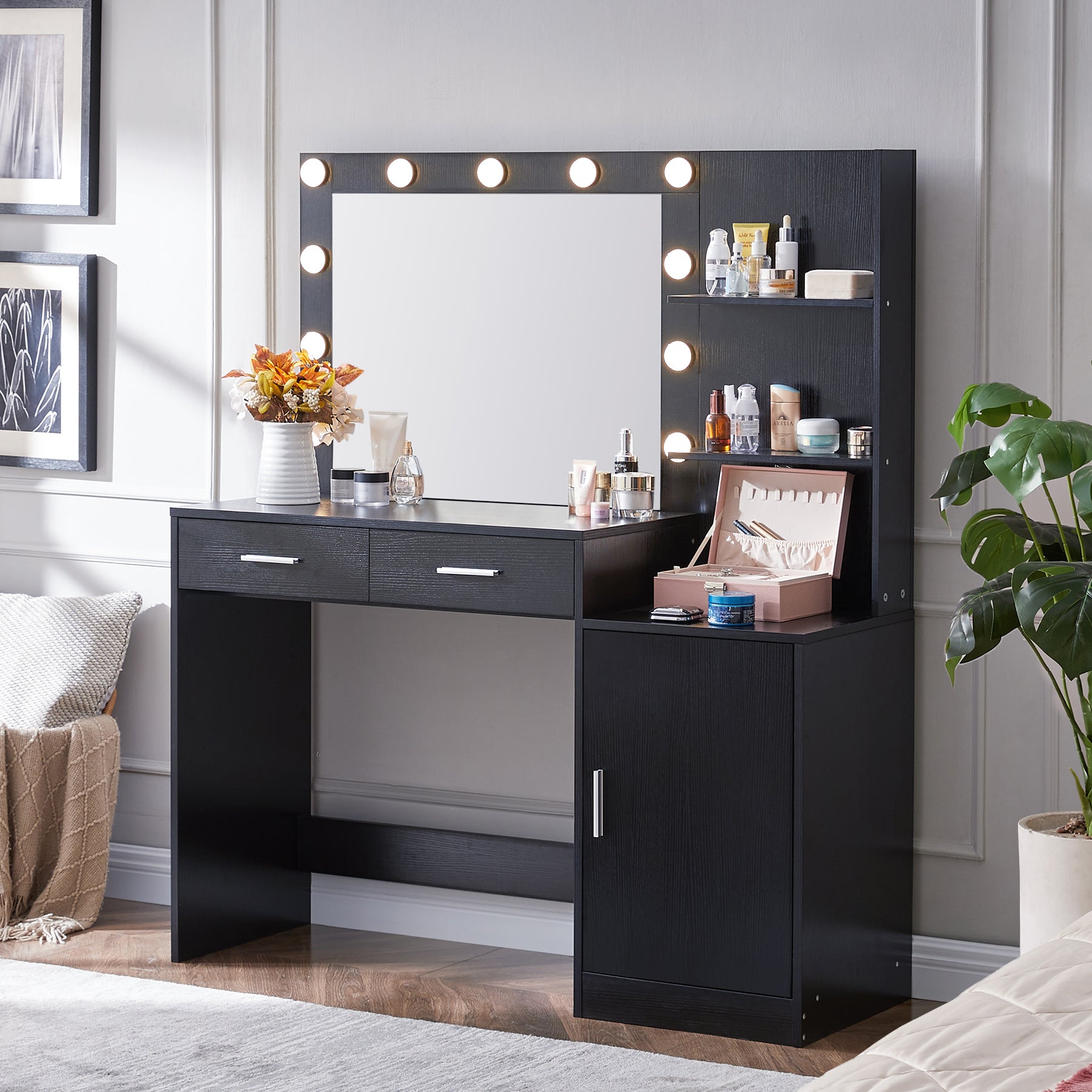 Vanity Desk with Mirror and Lights