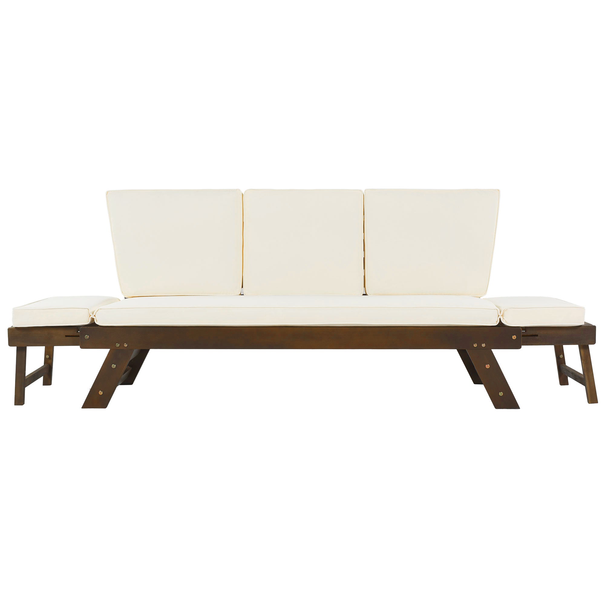 TOPMAX Outdoor Adjustable Patio Wooden Daybed Sofa Chaise Lounge
