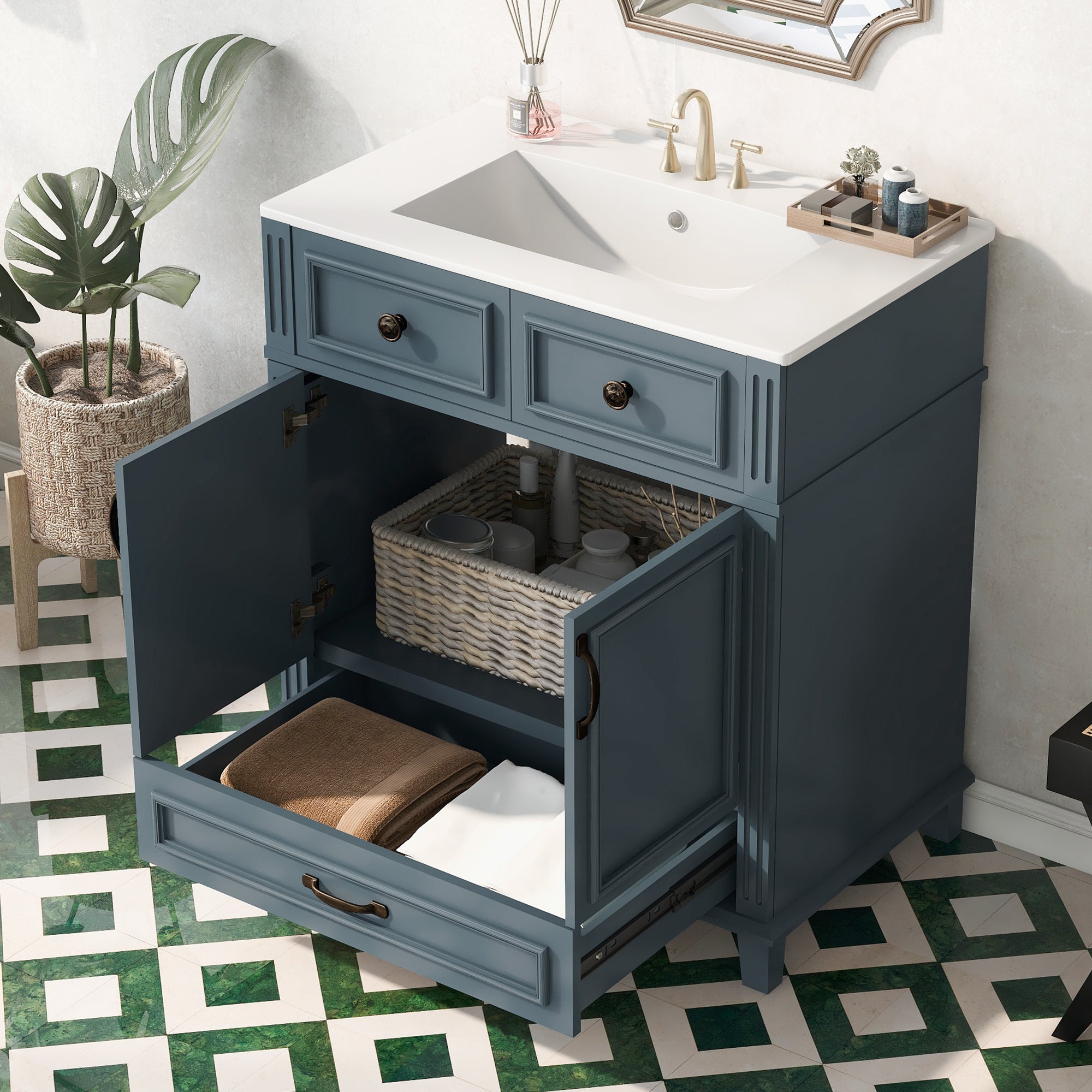 30'' Bathroom Vanity with Ceramic Sink and Soft Closing Doors