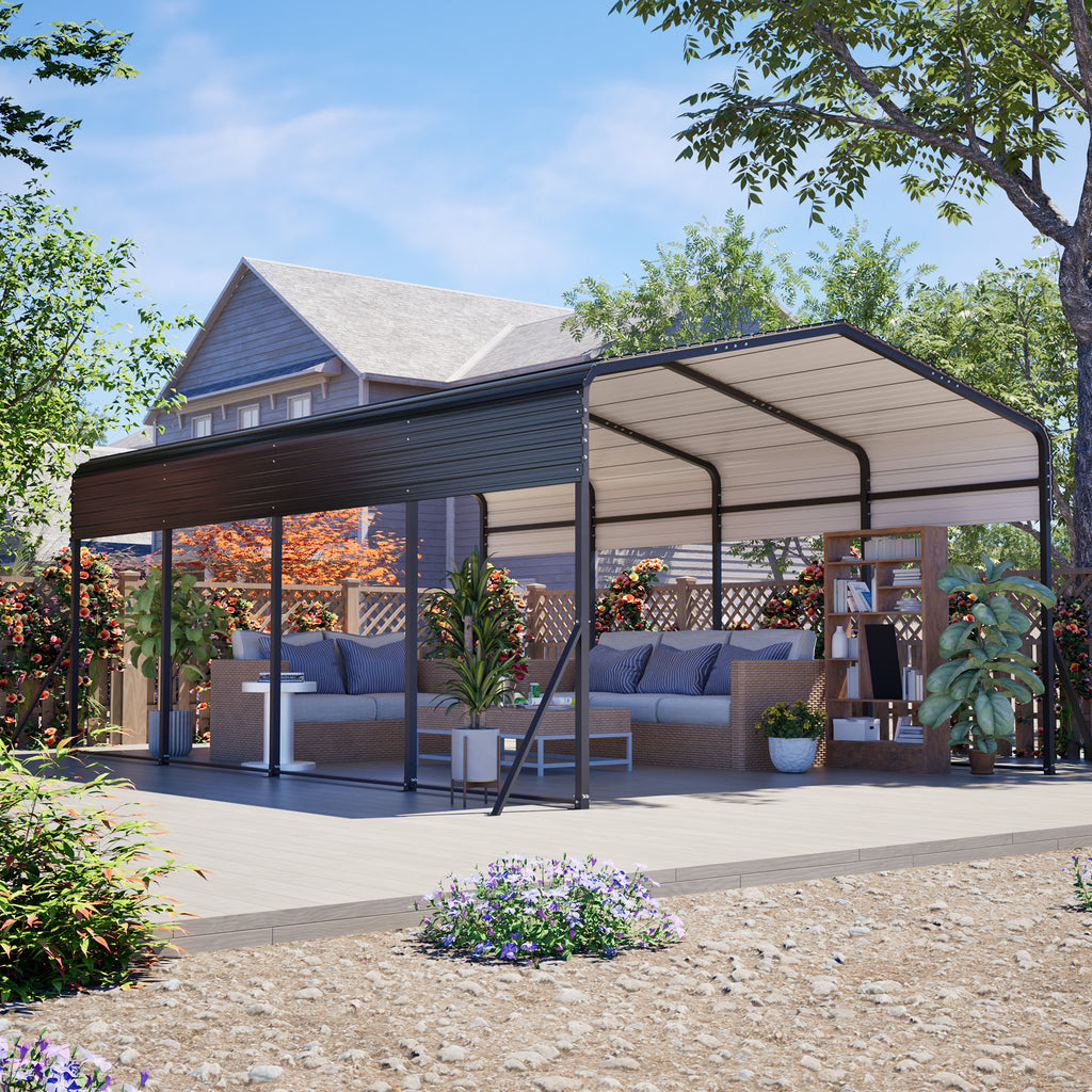 13x20 FT Metal Carport with Upgraded Triangle Reinforced Frame