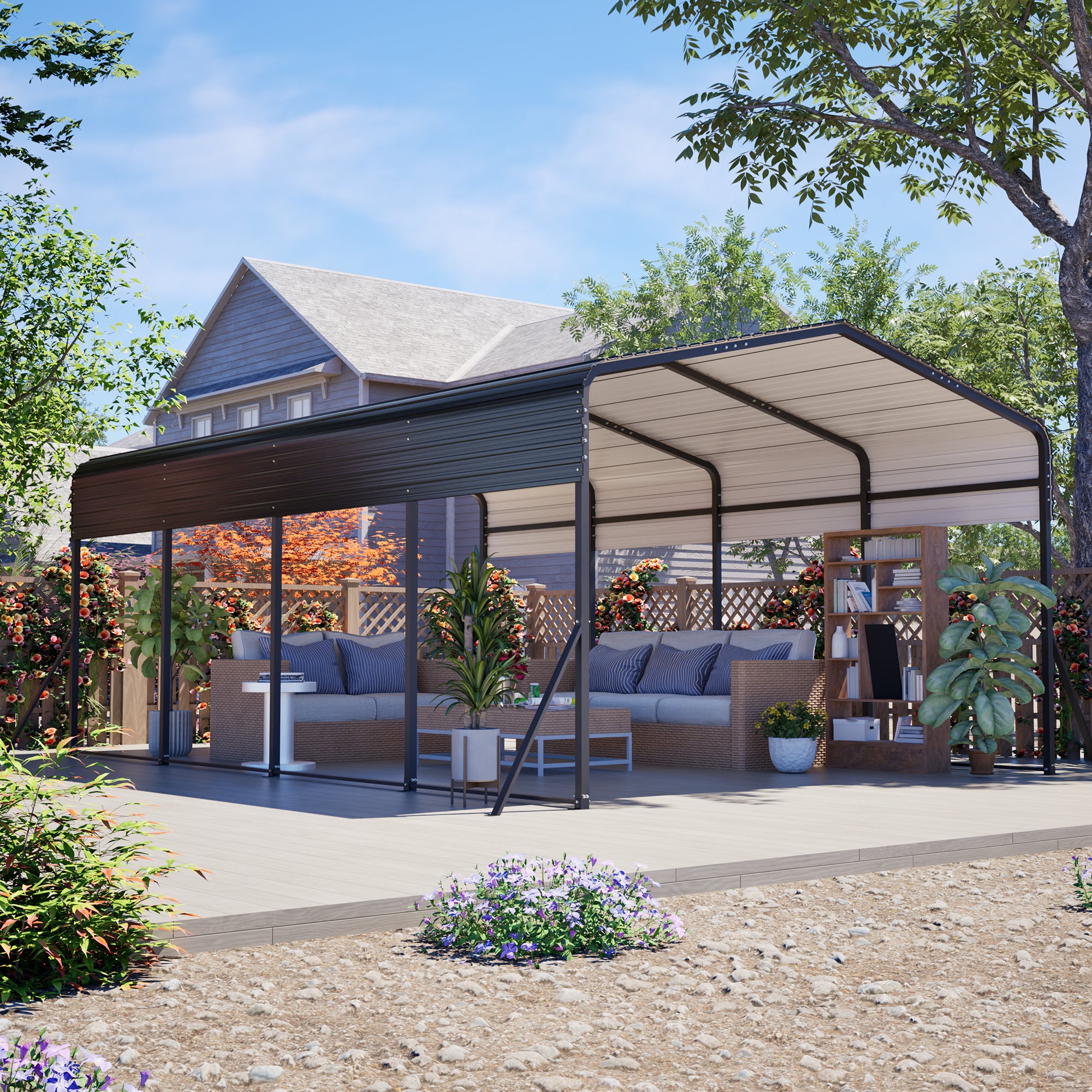 13x20 FT Metal Carport with Upgraded Triangle Reinforced Frame