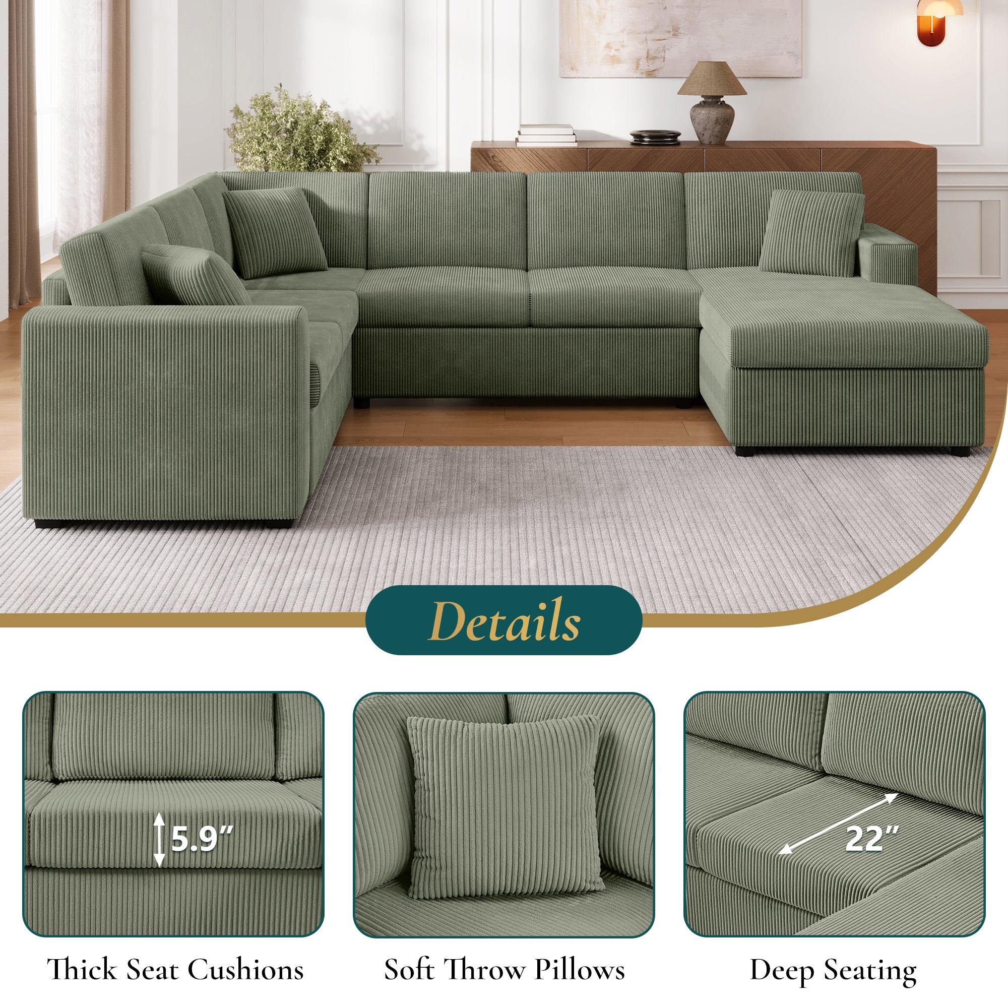 Oversized Sectional Sofa with Chaise Lounge