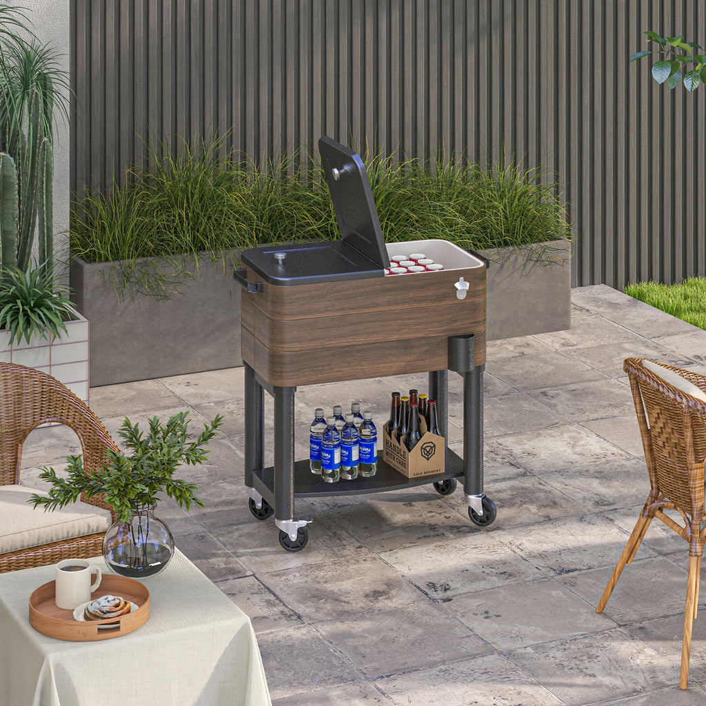 Outsunny Outdoor Cooler Cart - Rolling Beverage Ice Chest