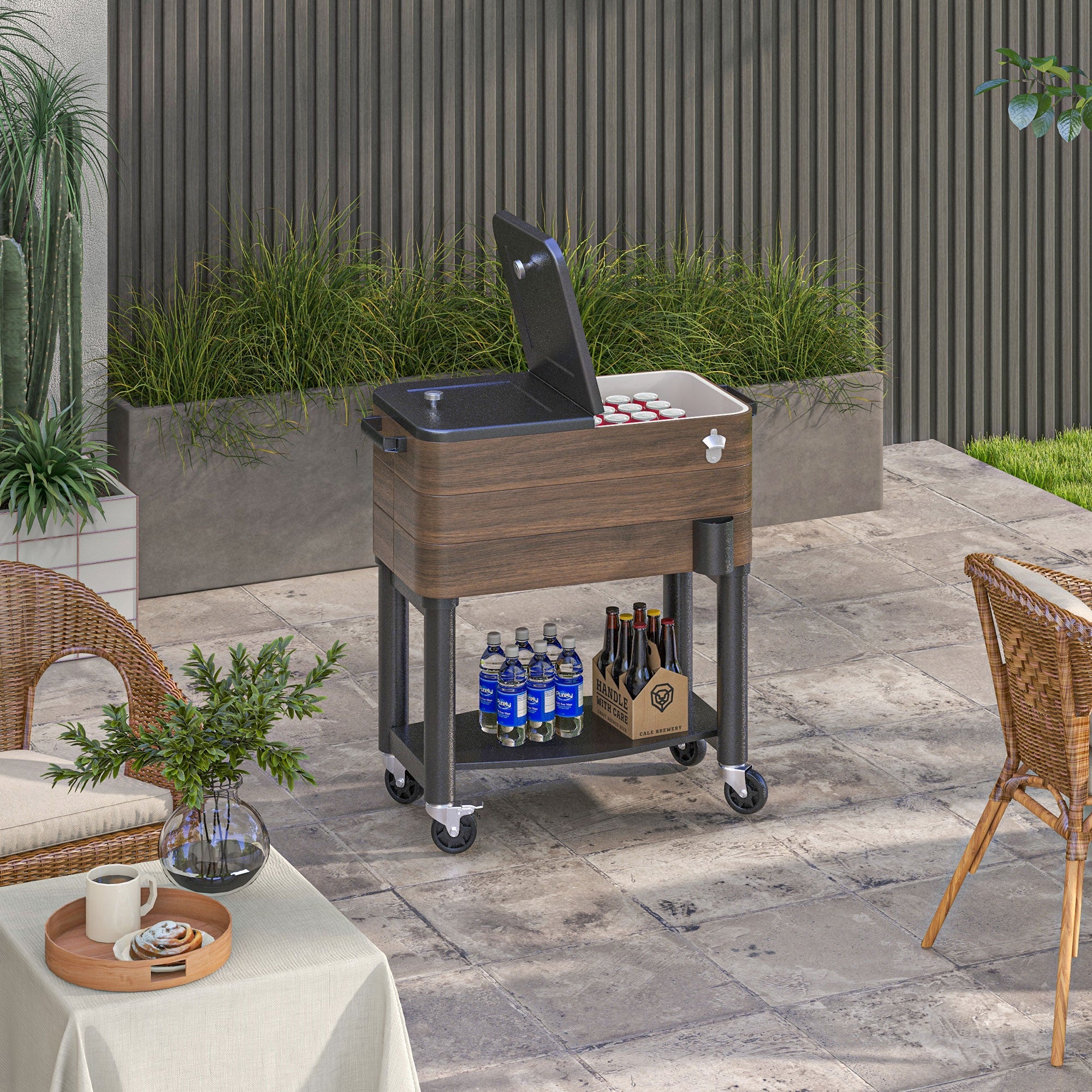 Outsunny Outdoor Cooler Cart - Rolling Beverage Ice Chest