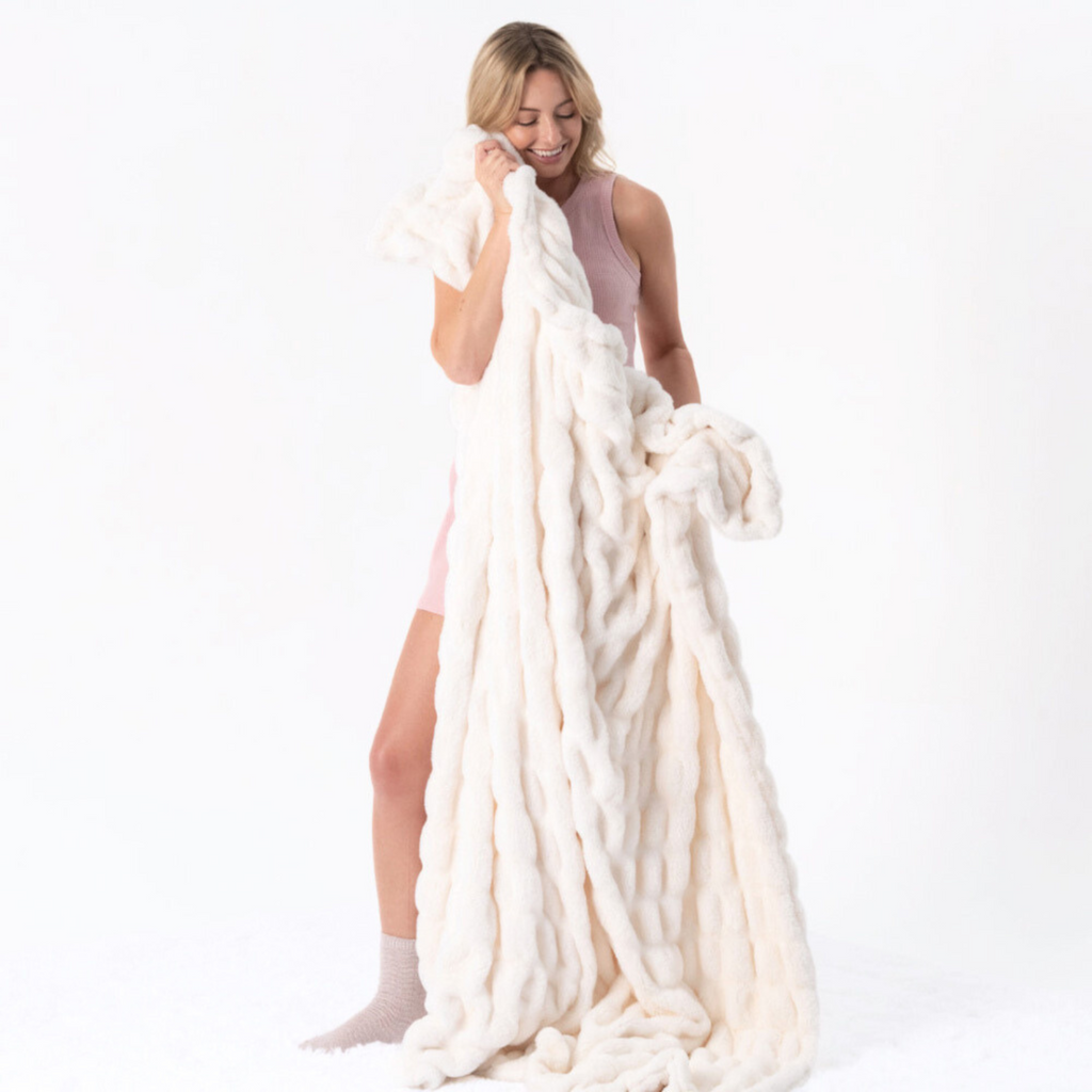 Rippled Faux Fur Throw Blanket