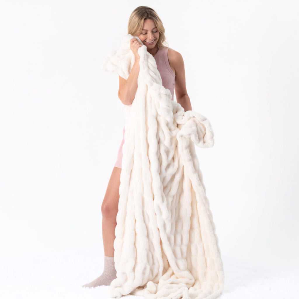 Rippled Faux Fur Throw Blanket