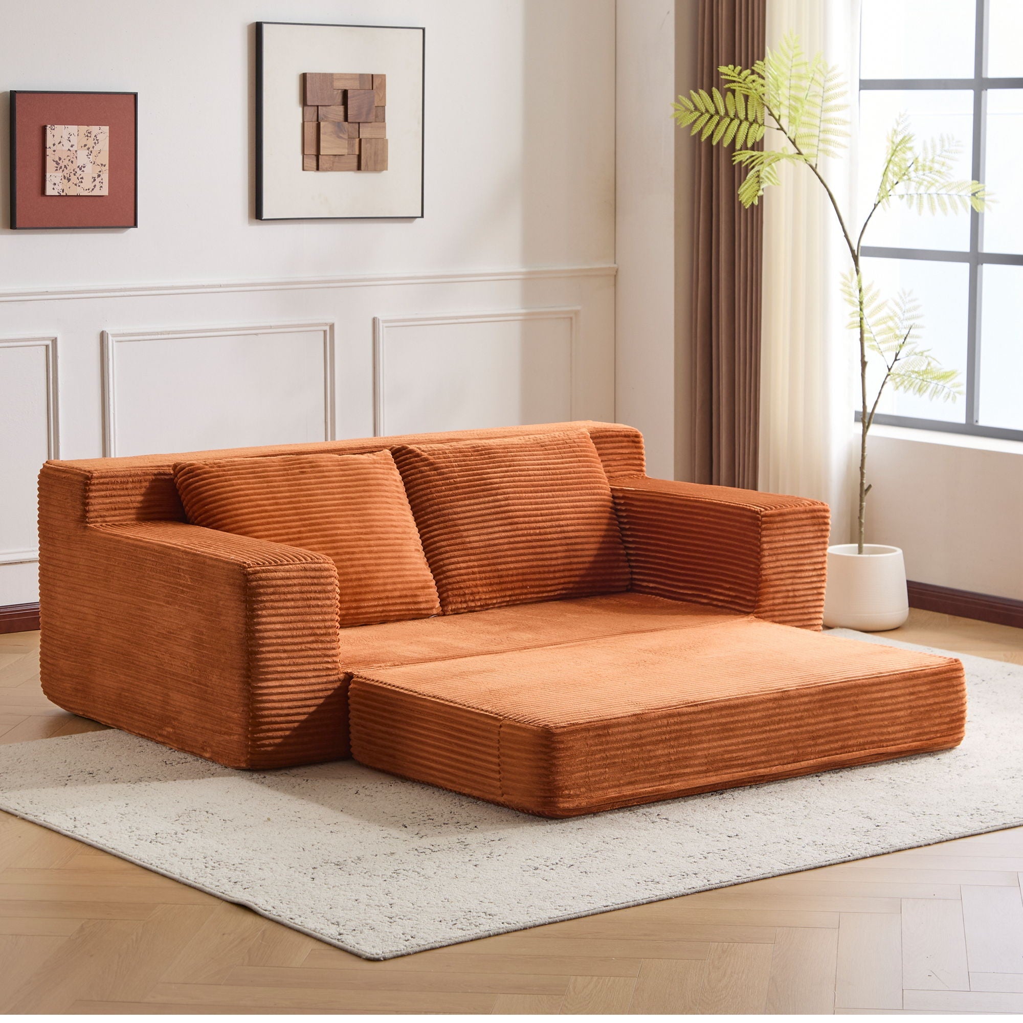 Comfortable Deep Seat Loveseat Sofa Bed, Reversible Cushion With Pillows