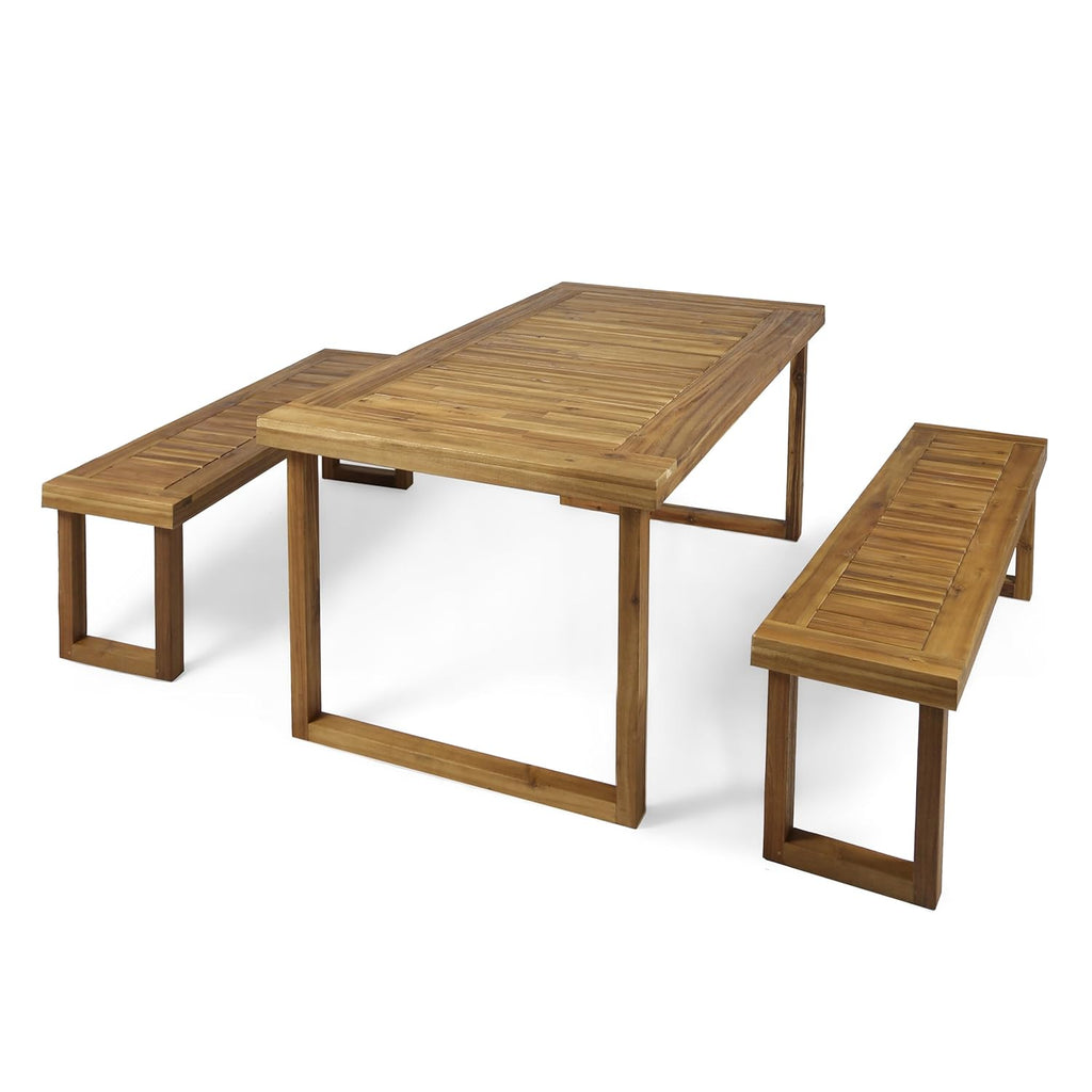 3Pcs Outdoor Acacia Wood Dining Set, Sandblast