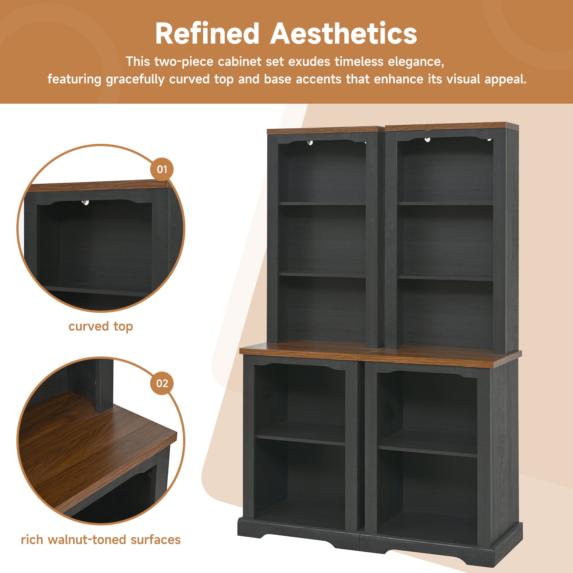 On-Trend Two-Piece Elegant Freestanding Tall Cabinet