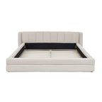 Queen Size Upholstered Bed Frame with Thick Fabric - Beige