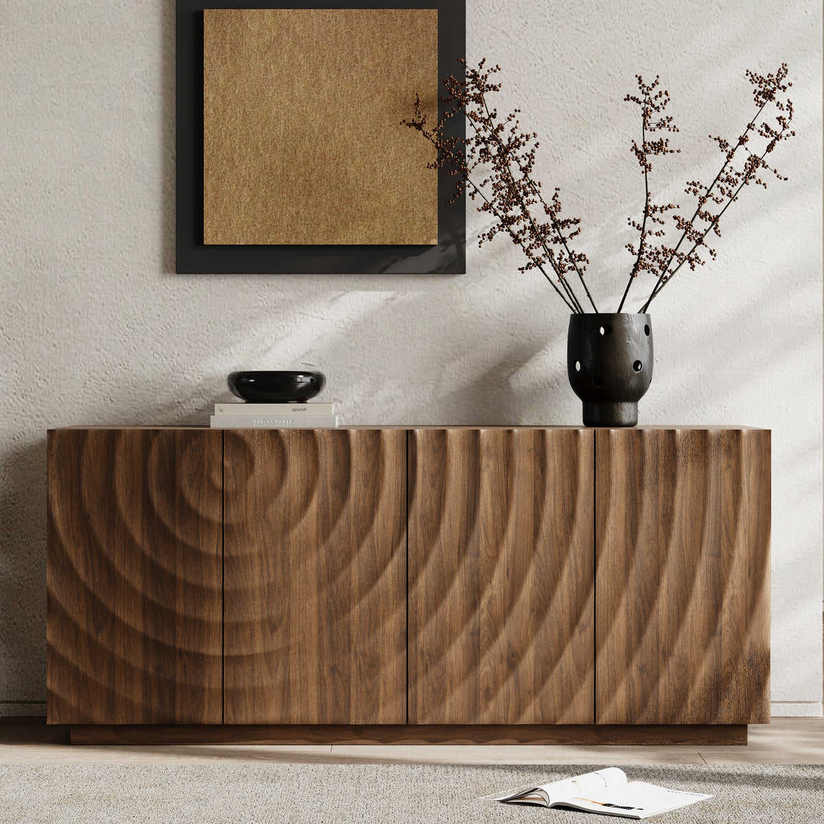 Buffet Cabinet with Storage ,4 Doors Modern Accent Storage Sideboard,Luxurious Floor Cabinet Buffet with Freestanding Anti Dumping for Kitchen, Living Room, 59" Wide Rectangular Sideboard (Walnut)